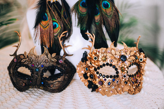 Black Gold Peacock Masquerade Mask Elegant Carnival Costume Mask For Him