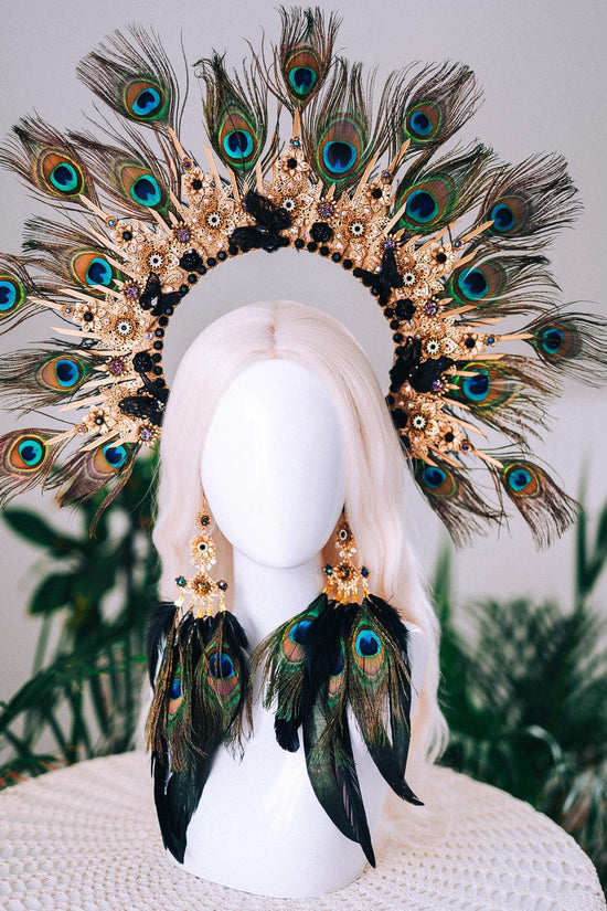 Golden Peacock Masquerade Mask Floral Carnival Costume Mask For Her