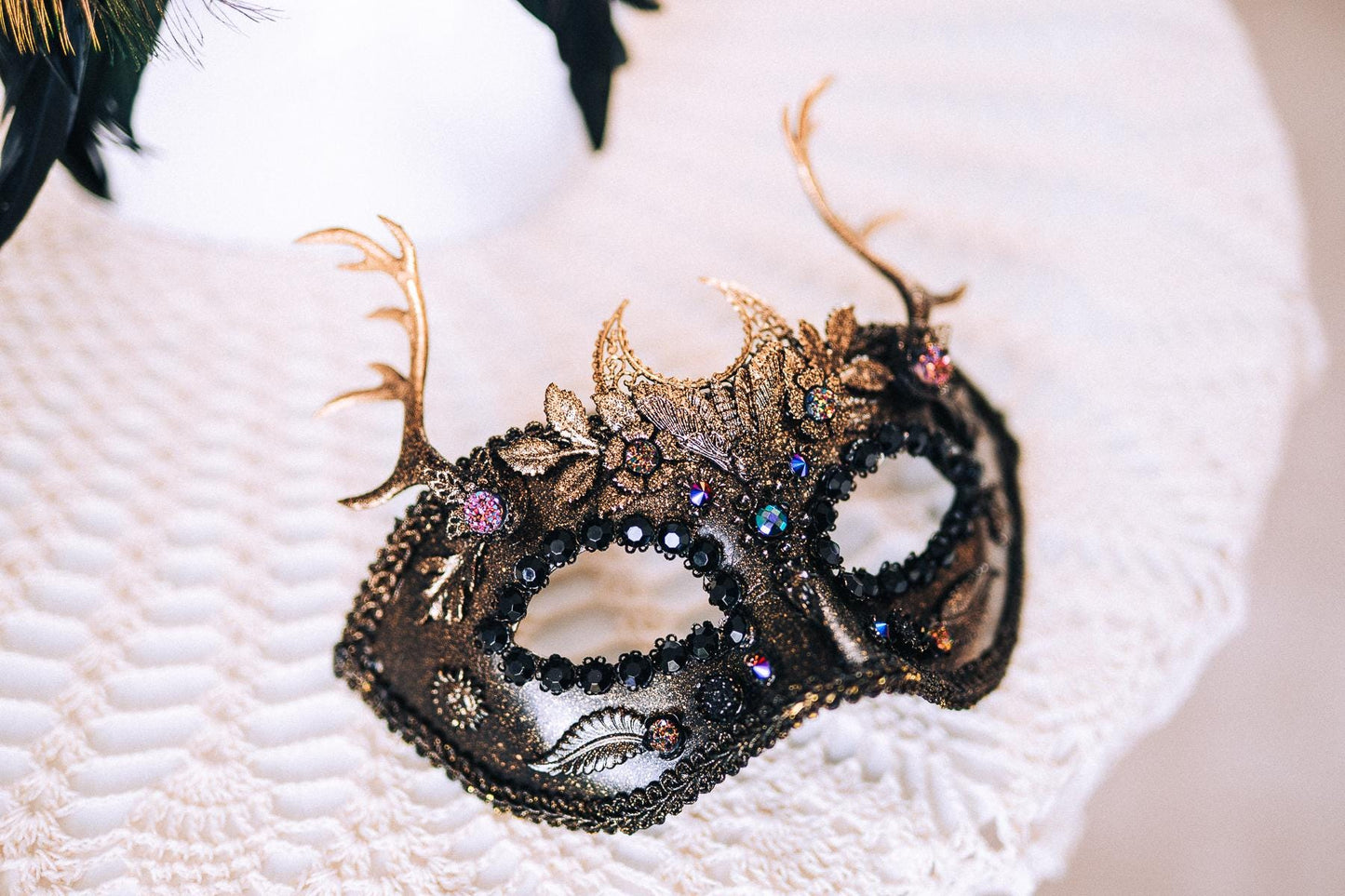 Golden Peacock Masquerade Halo Crown Floral Feather Carnival Headpiece