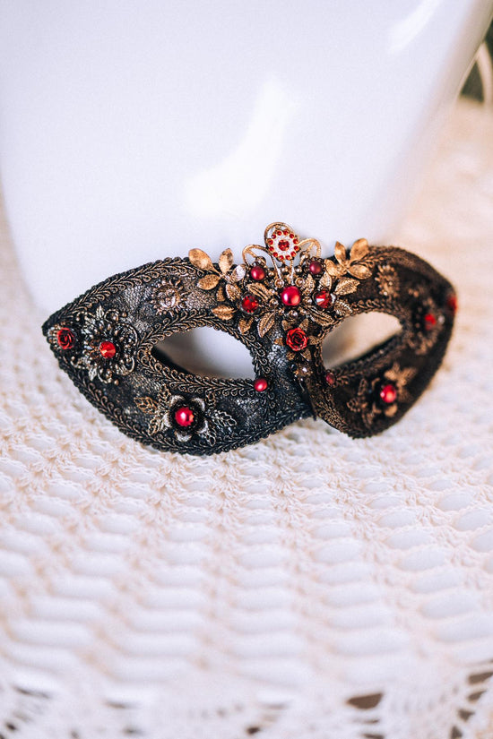 Golden Rose Masquerade Halo Crown Red Pink Floral Carnival Headpiece