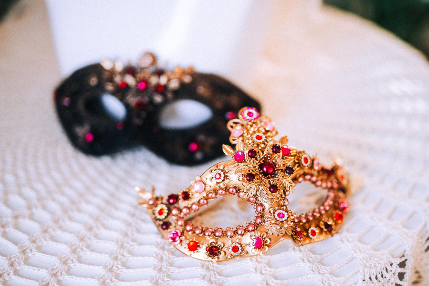 Golden Rose Masquerade Earrings Red Pink Floral Crystal Pearl Carnival Jewelry For Her