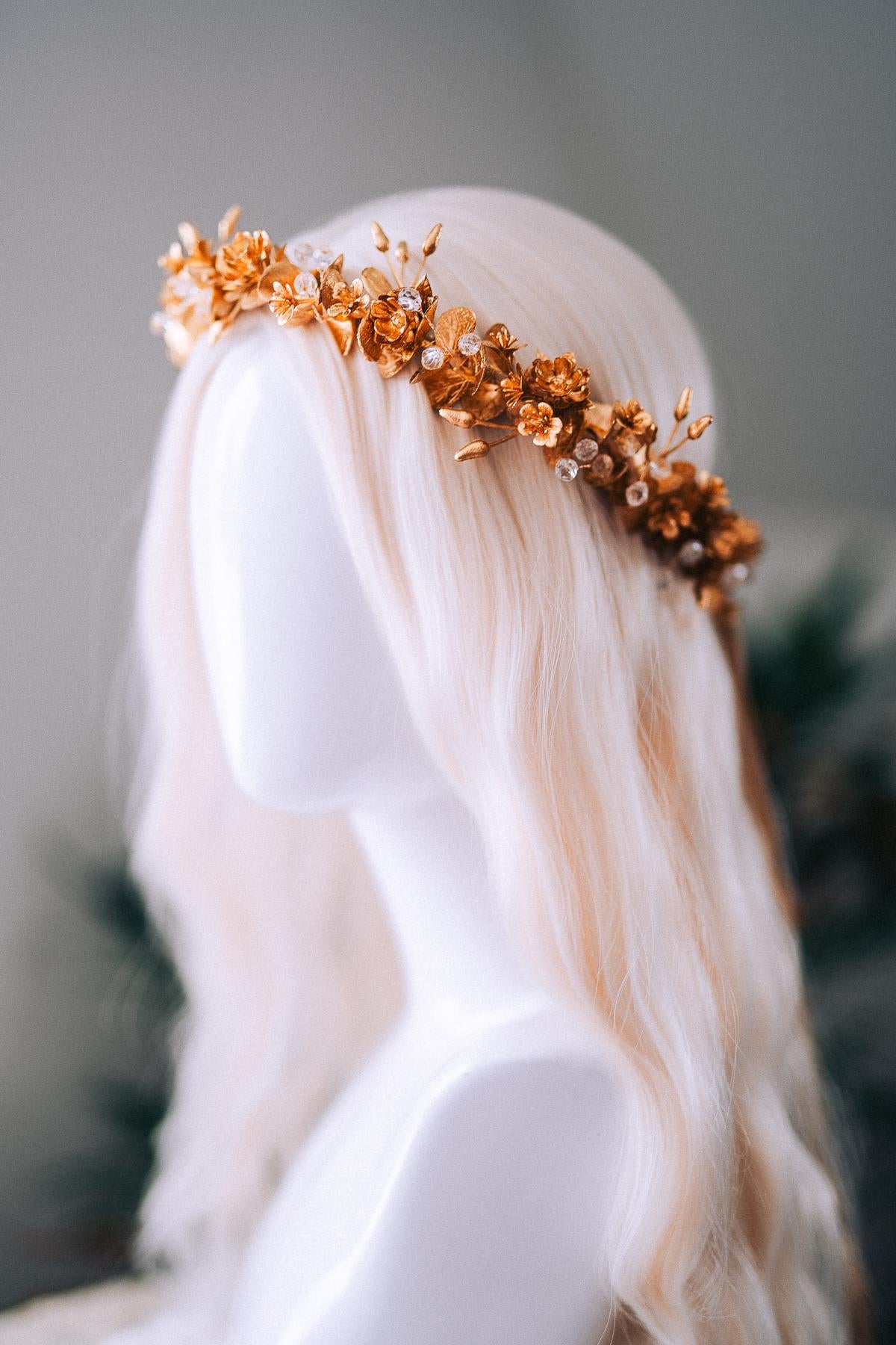 Gold Floral Winter Crown Christmas Holiday Headpiece Festive Goddess Tiara