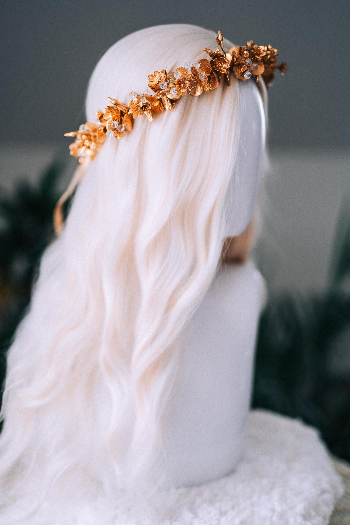 Gold Floral Winter Crown Christmas Holiday Headpiece Festive Goddess Tiara