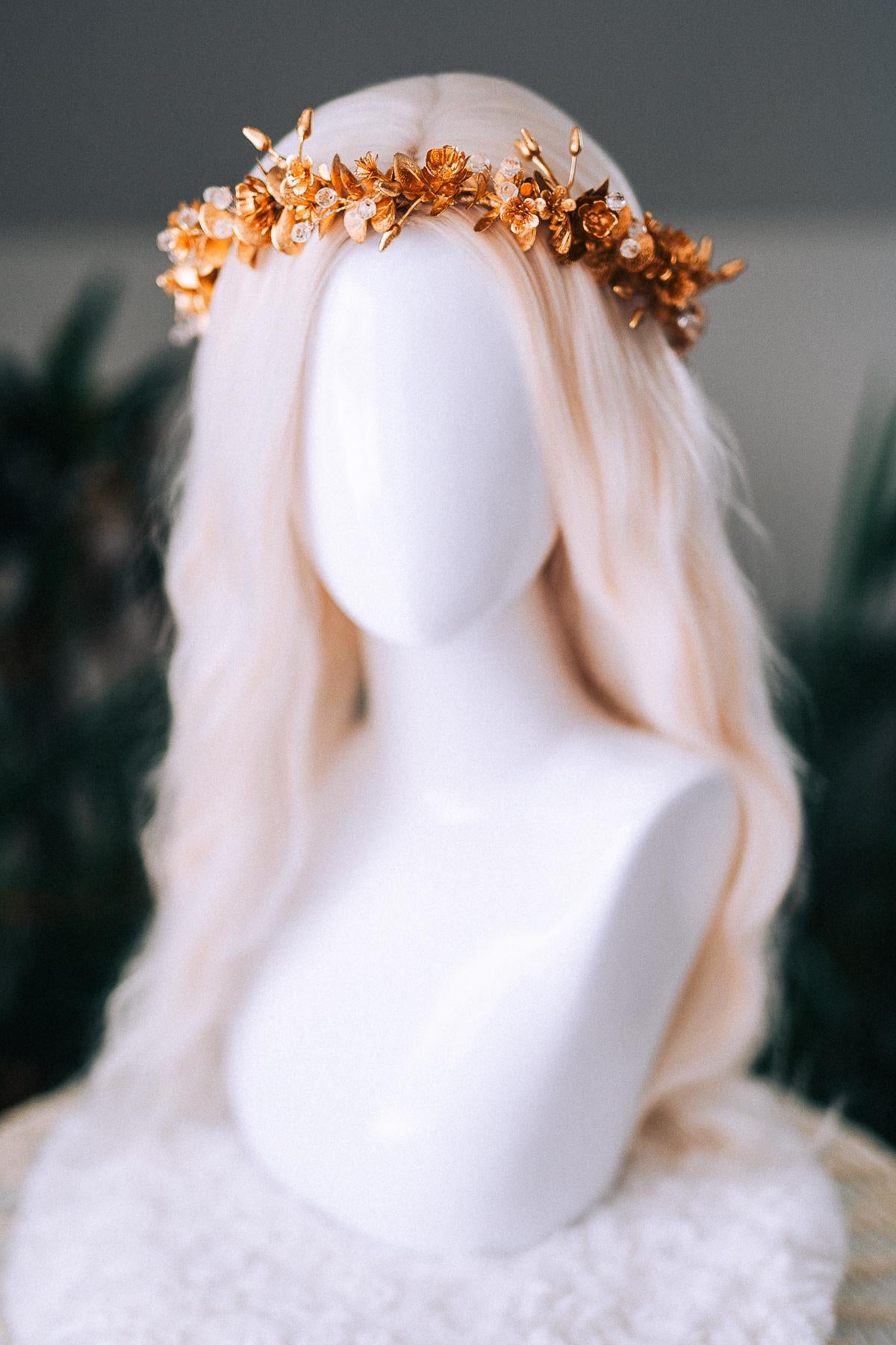 Gold Floral Winter Crown Christmas Holiday Headpiece Festive Goddess Tiara