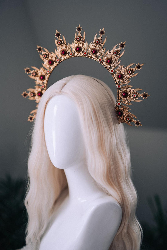 Gold Burgundy Halo Crown Bridal Maternity Goddess Headpiece