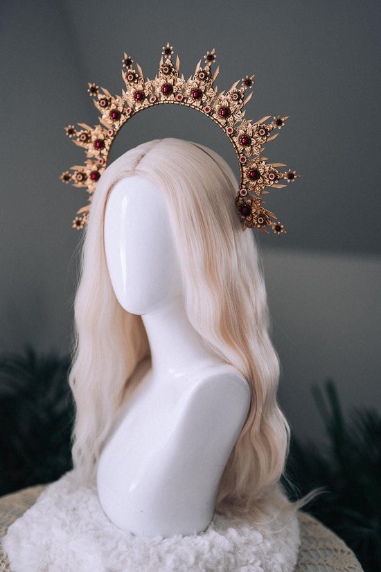Gold Burgundy Halo Crown Bridal Maternity Goddess Headpiece