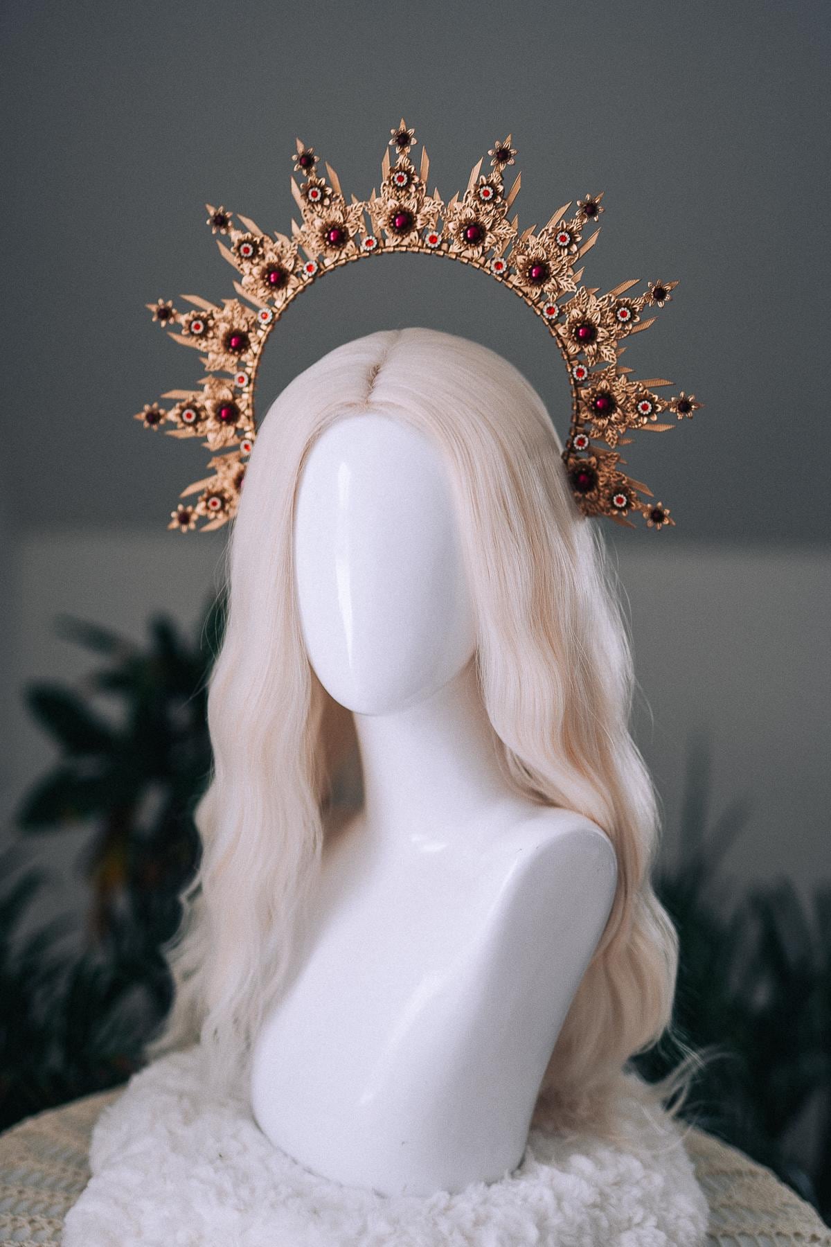 Gold Burgundy Halo Crown Bridal Maternity Goddess Headpiece