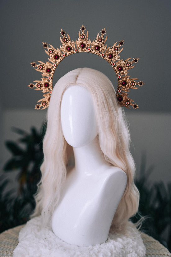 Gold Burgundy Halo Crown Bridal Maternity Goddess Headpiece