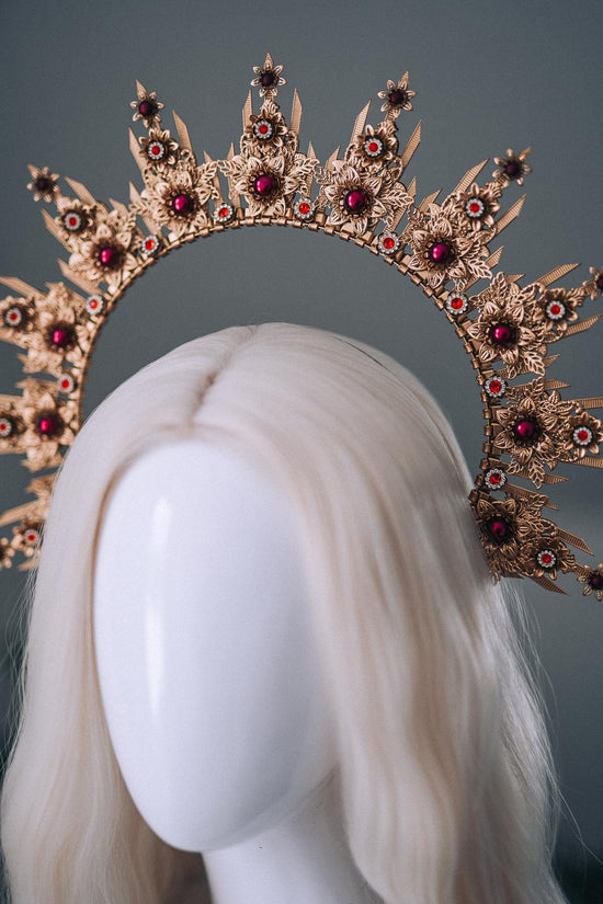 Gold Burgundy Halo Crown Bridal Maternity Goddess Headpiece