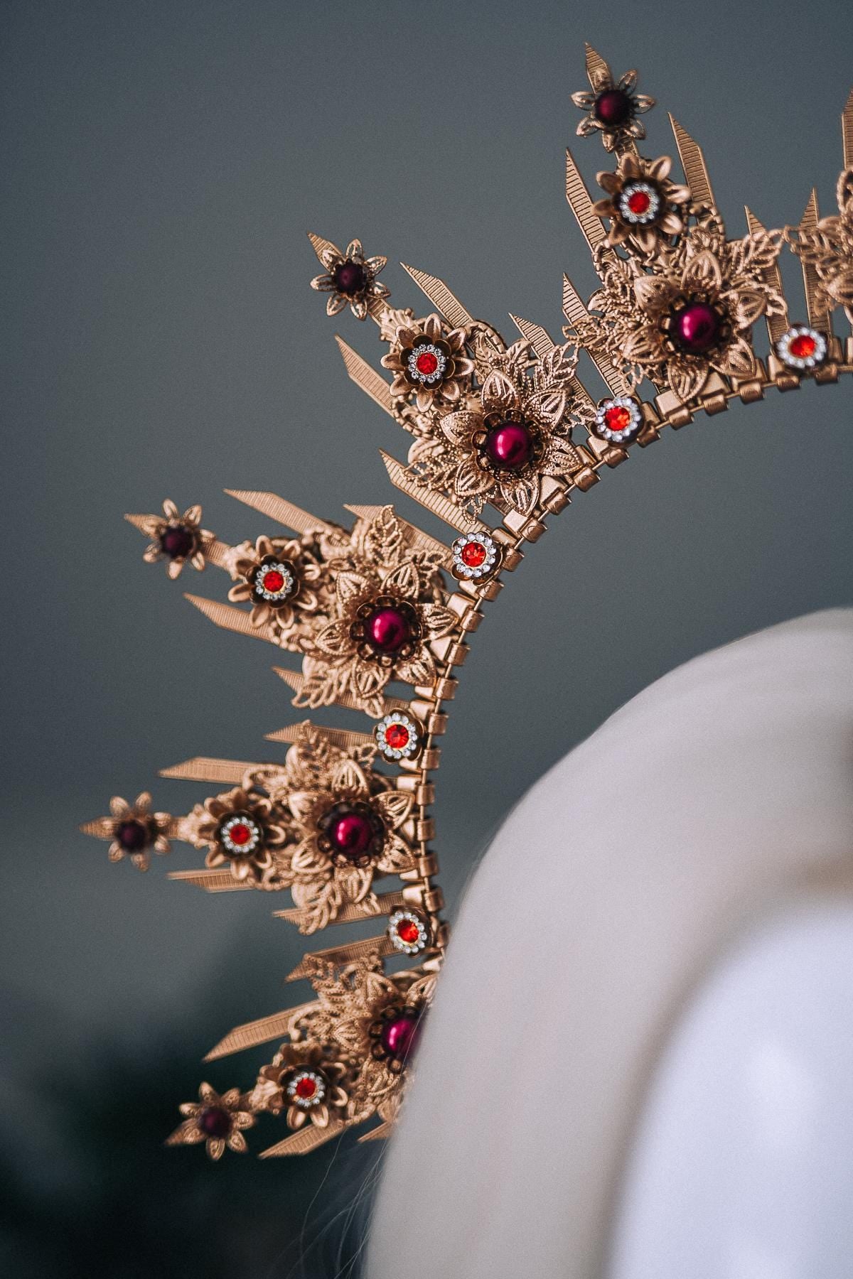 Gold Burgundy Halo Crown Bridal Maternity Goddess Headpiece
