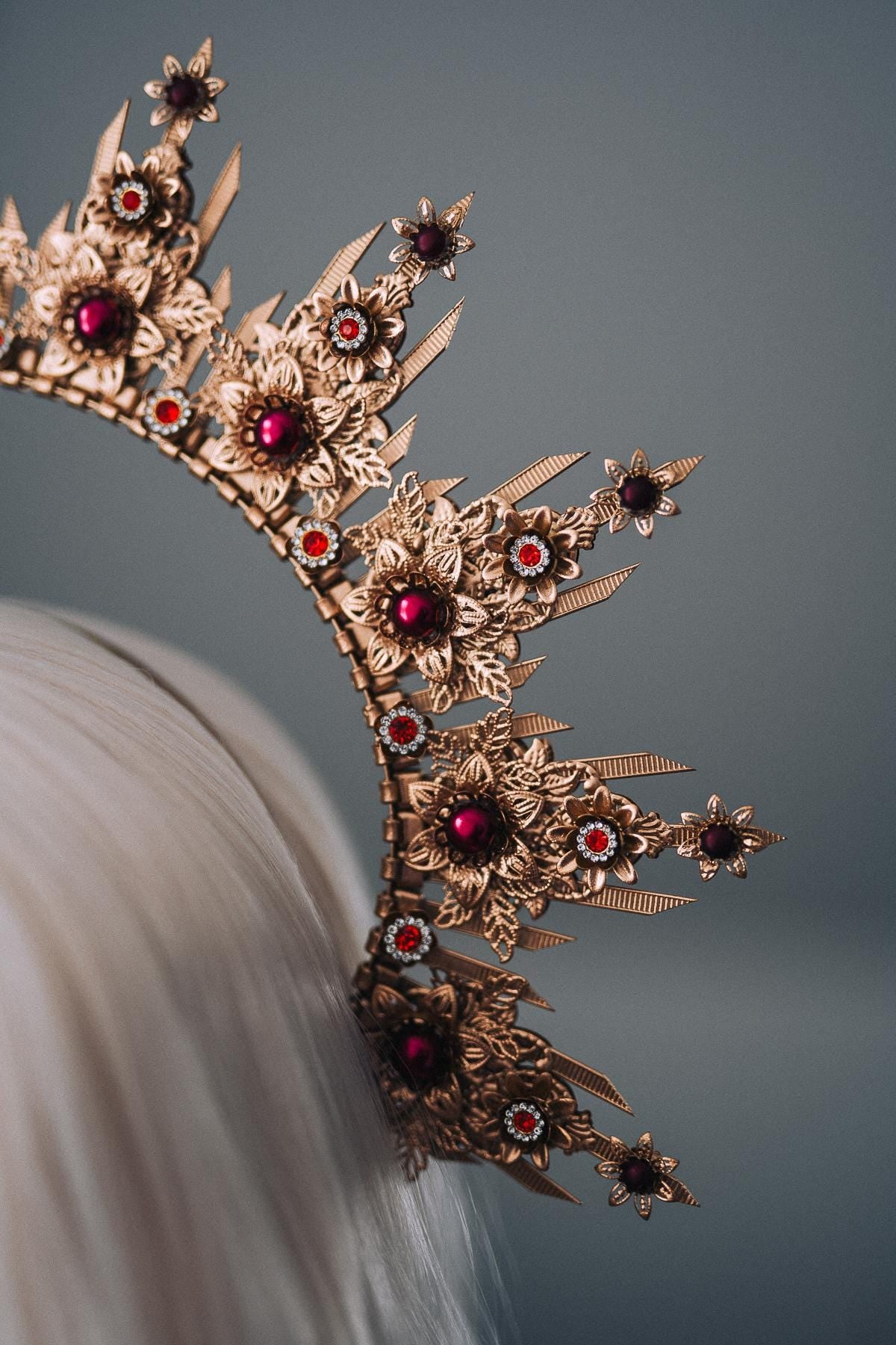 Gold Burgundy Halo Crown Bridal Maternity Goddess Headpiece