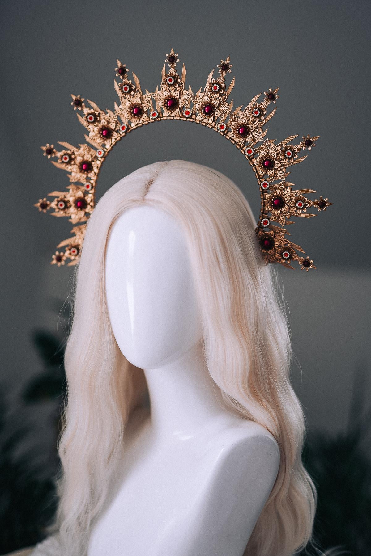 Gold Burgundy Halo Crown Bridal Maternity Goddess Headpiece