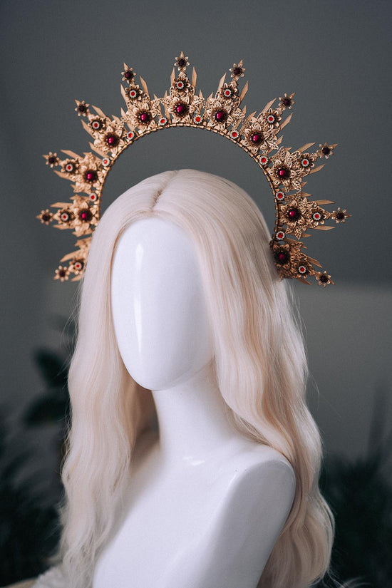 Gold Burgundy Halo Crown Bridal Maternity Goddess Headpiece