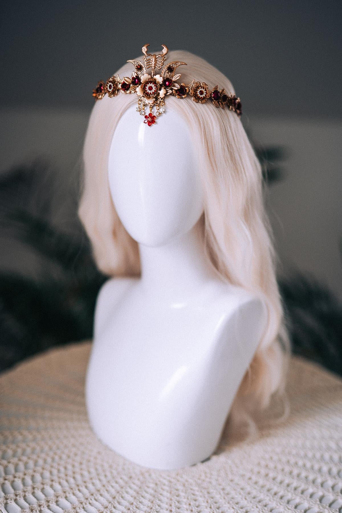 Scorpio Zodiac Tiara Burgundy Crystal Headpiece Celestial Goddess Crown