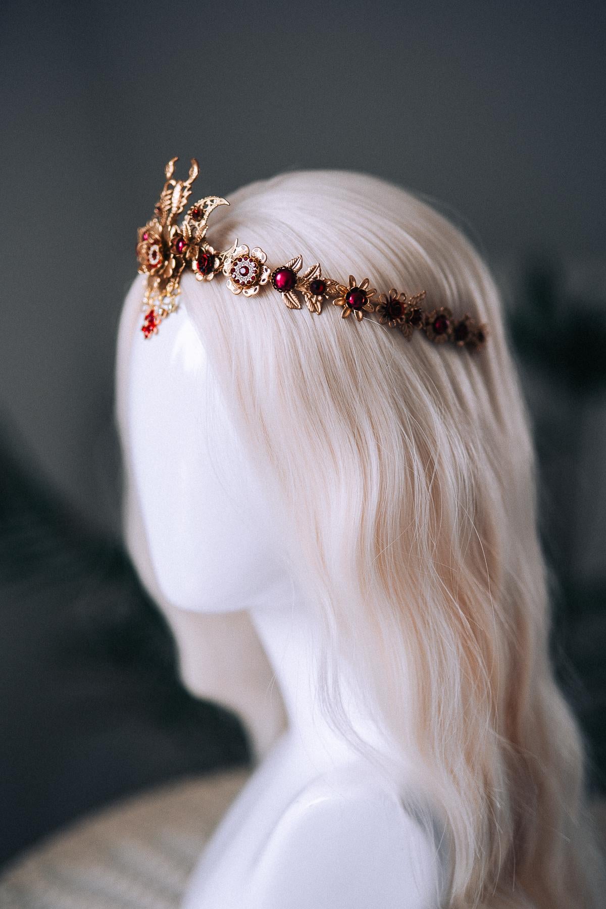 Scorpio Zodiac Tiara Burgundy Crystal Headpiece Celestial Goddess Crown