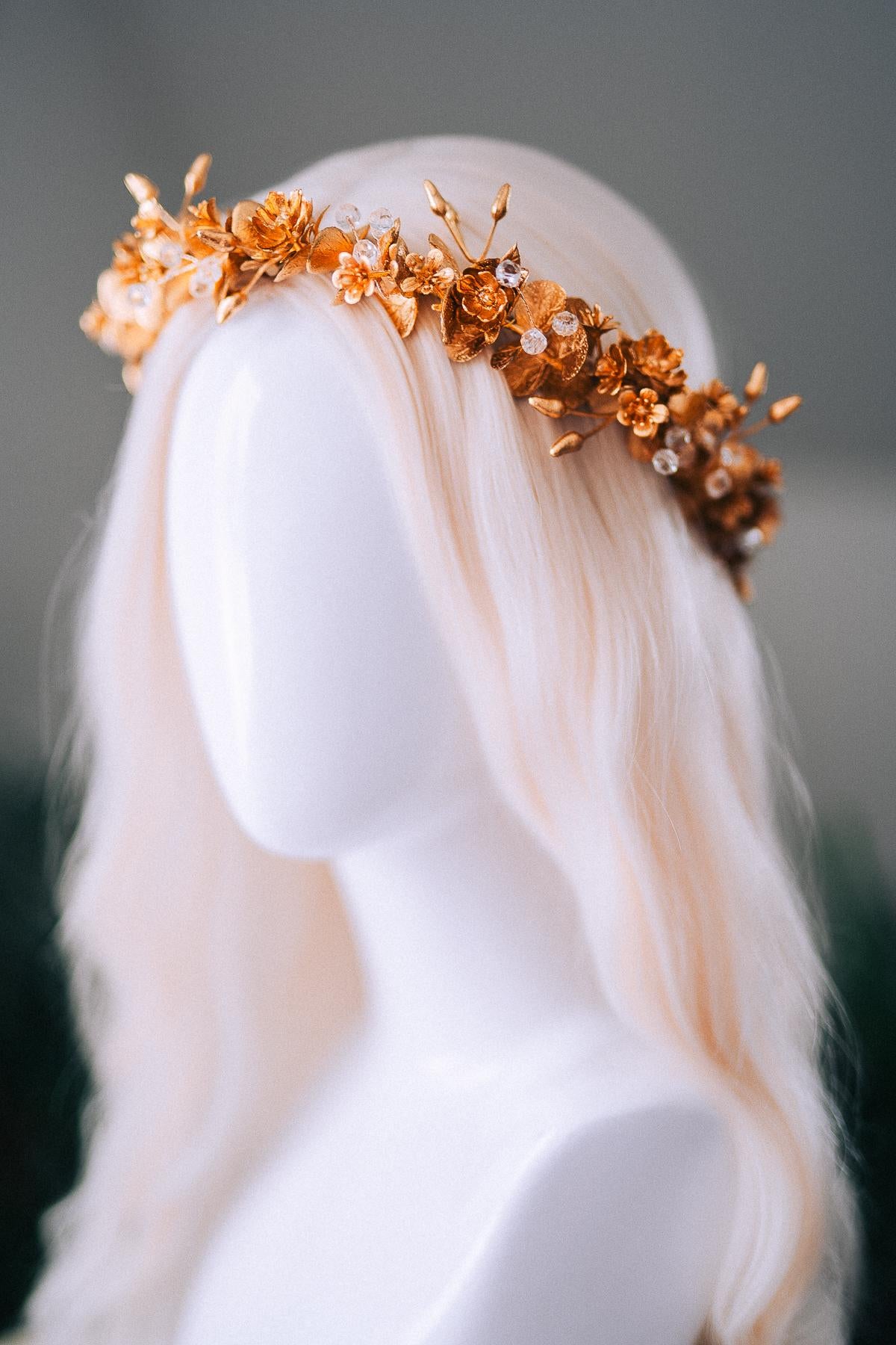 Gold Floral Winter Crown Christmas Holiday Headpiece Festive Goddess Tiara