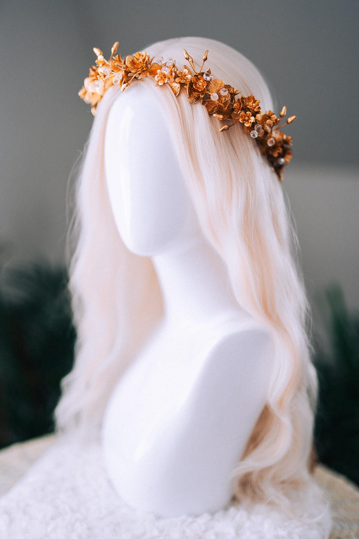 Gold Floral Winter Crown Christmas Holiday Headpiece Festive Goddess Tiara