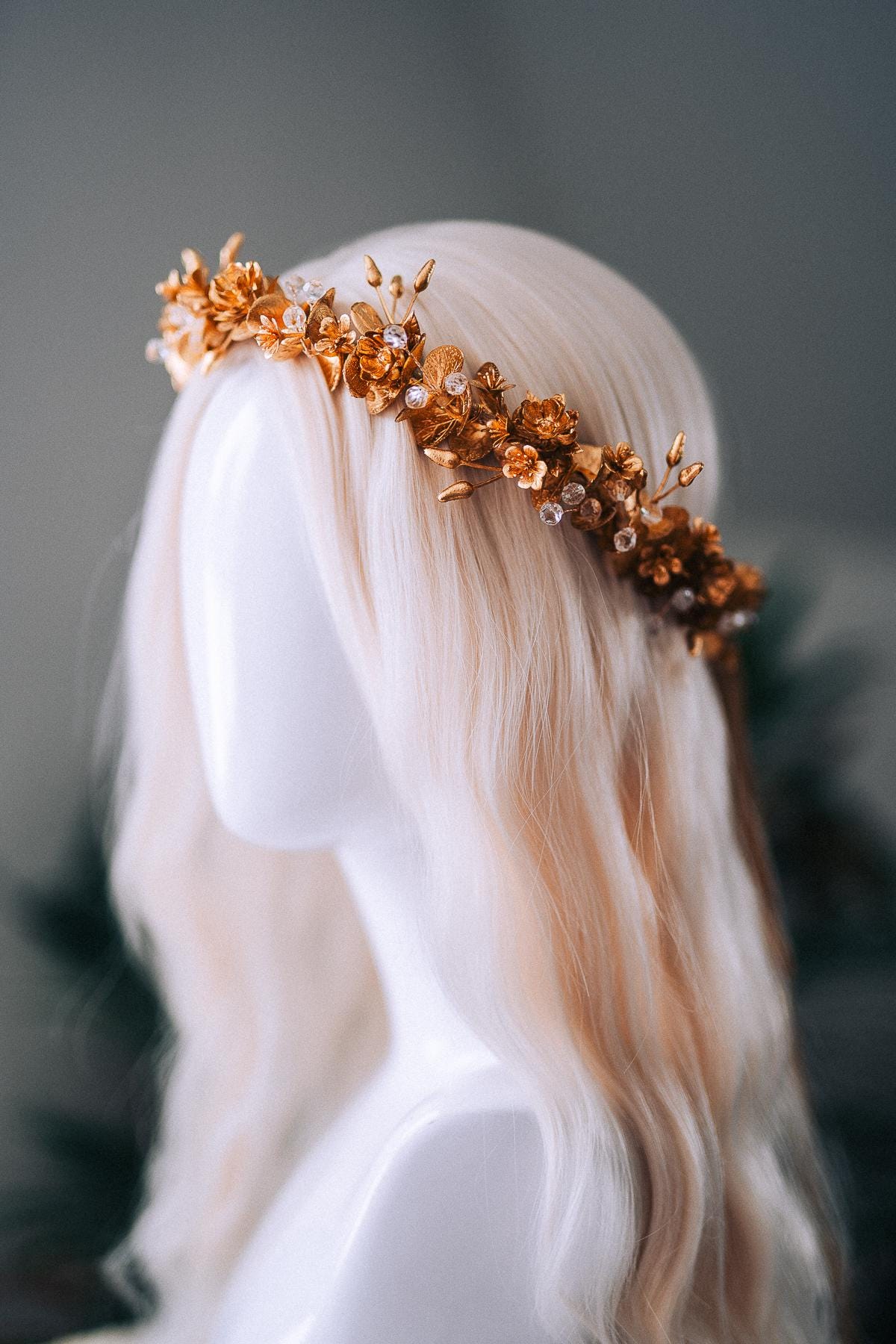 Gold Floral Winter Crown Christmas Holiday Headpiece Festive Goddess Tiara