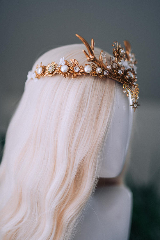 White Gold Winter Deer Crown Goddess Headpiece
