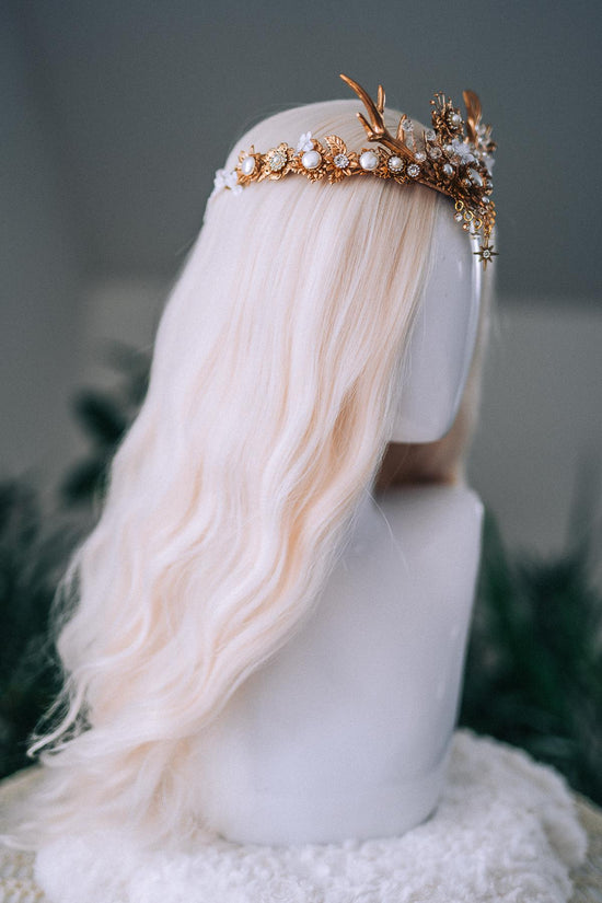 White Gold Winter Deer Crown Goddess Headpiece