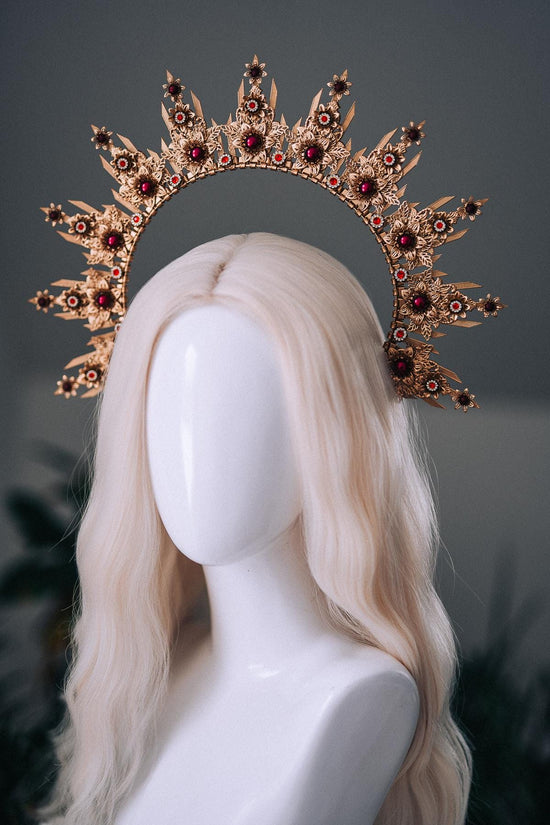 Gold Burgundy Halo Crown Bridal Maternity Goddess Headpiece