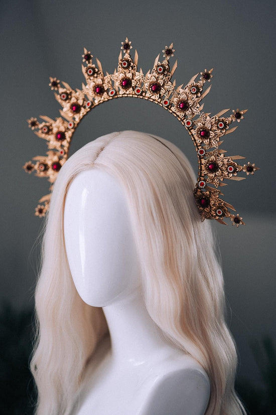 Gold Burgundy Halo Crown Bridal Maternity Goddess Headpiece
