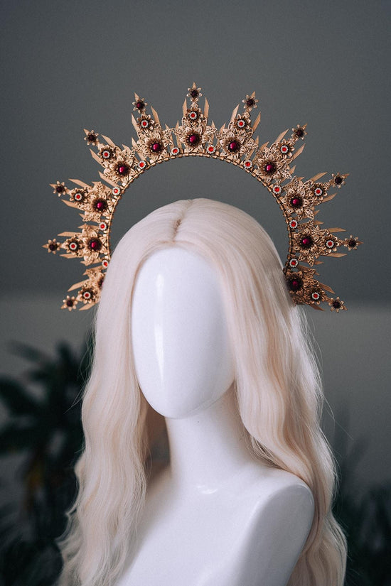 Gold Burgundy Halo Crown Bridal Maternity Goddess Headpiece