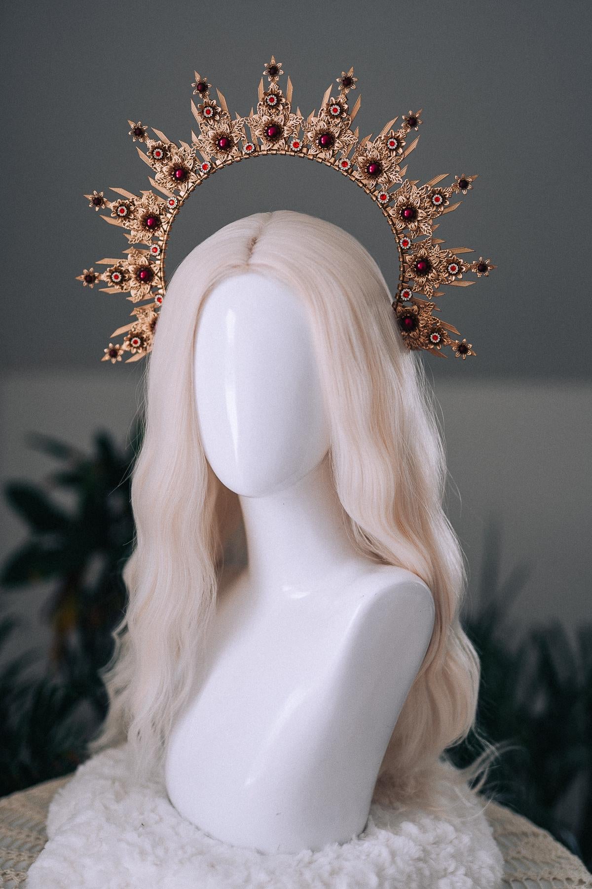 Gold Burgundy Halo Crown Bridal Maternity Goddess Headpiece