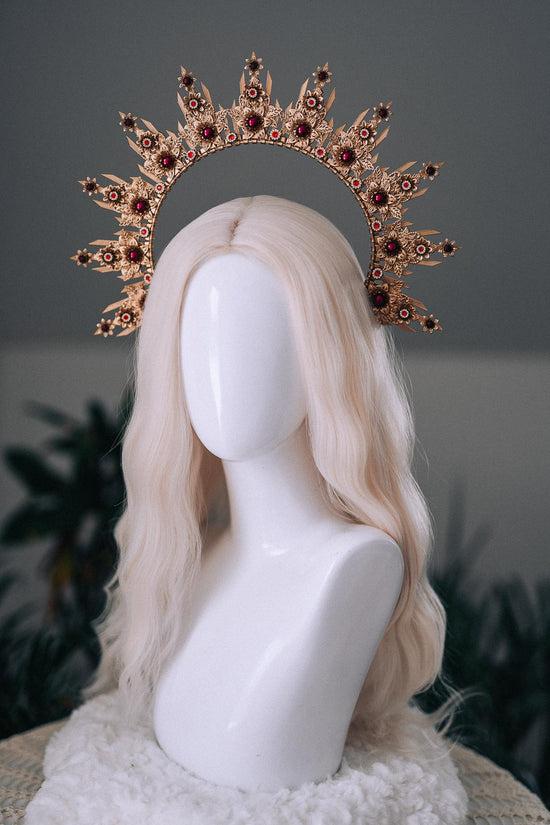 Gold Burgundy Halo Crown Bridal Maternity Goddess Headpiece