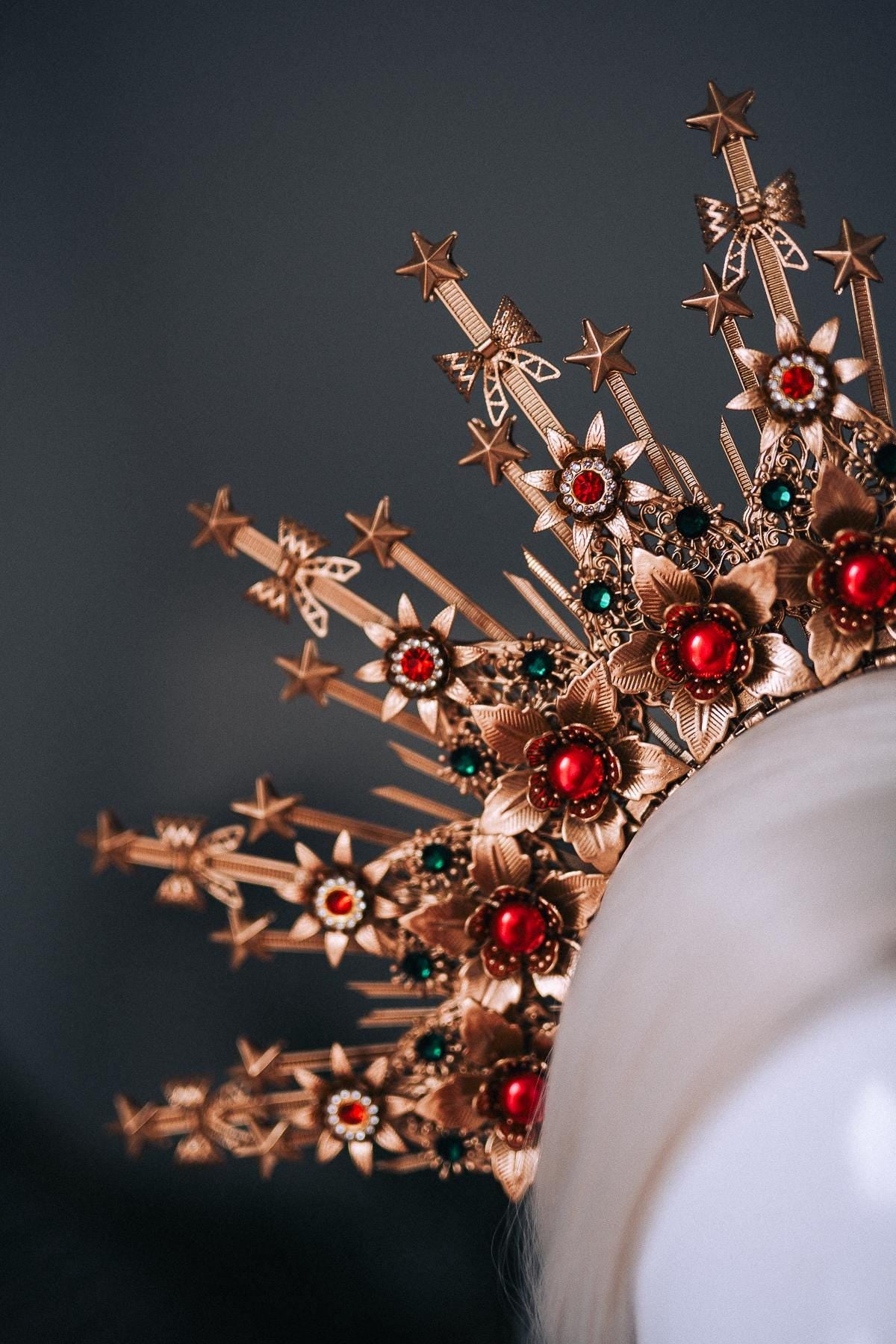 Christmas Halo Crown Red Green Gold Celestial Goddess Headpiece Holiday Tiara