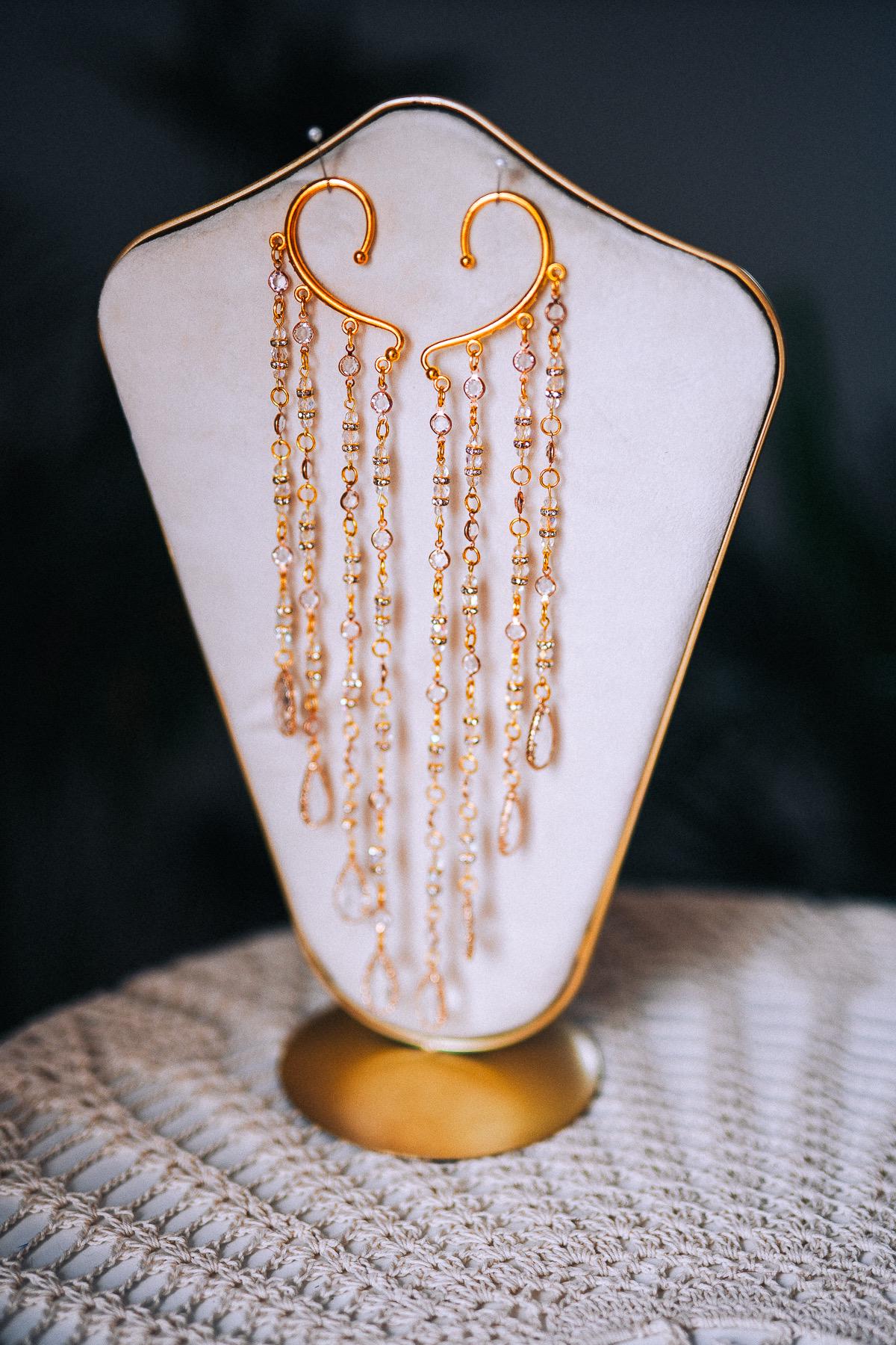 Golden Crystal Chain Ear Cuffs