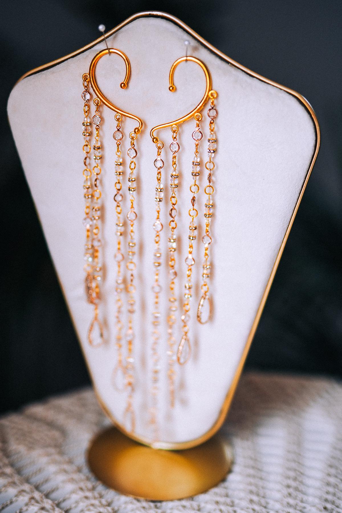 Golden Crystal Chain Ear Cuffs