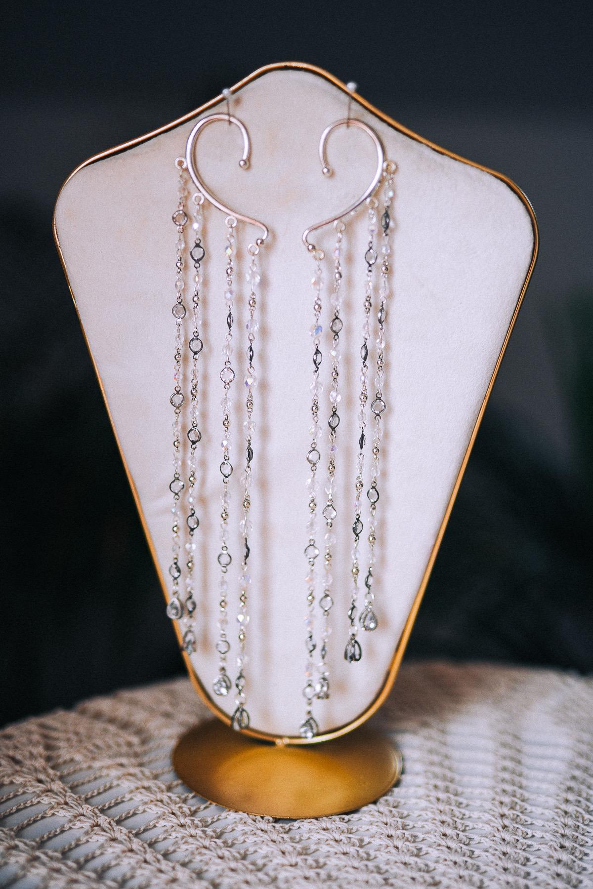 Silver Crystal Ear Cuffs Dripping Beads Festival Jewelry