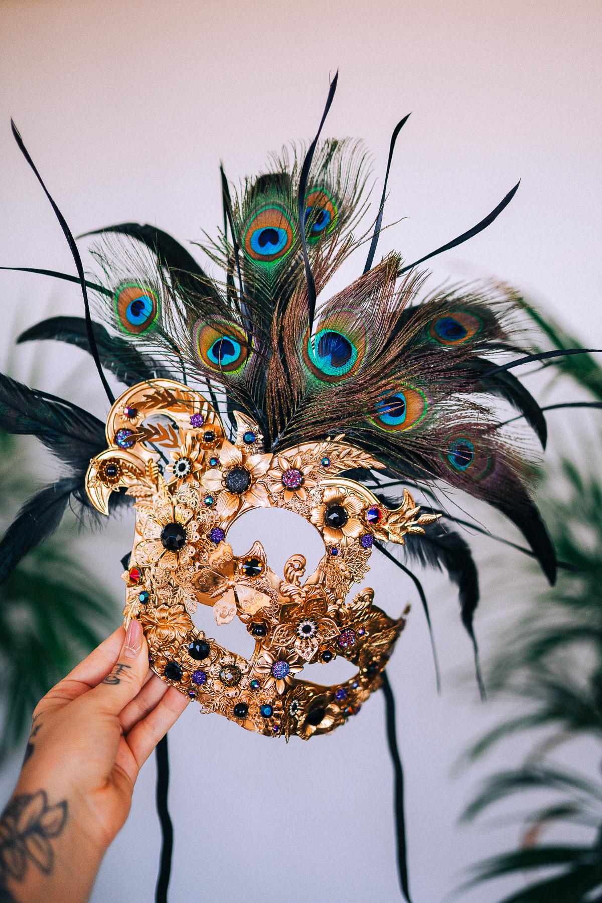 Silver Peacock Masquerade Mask Dark Baroque Goddess Headpiece