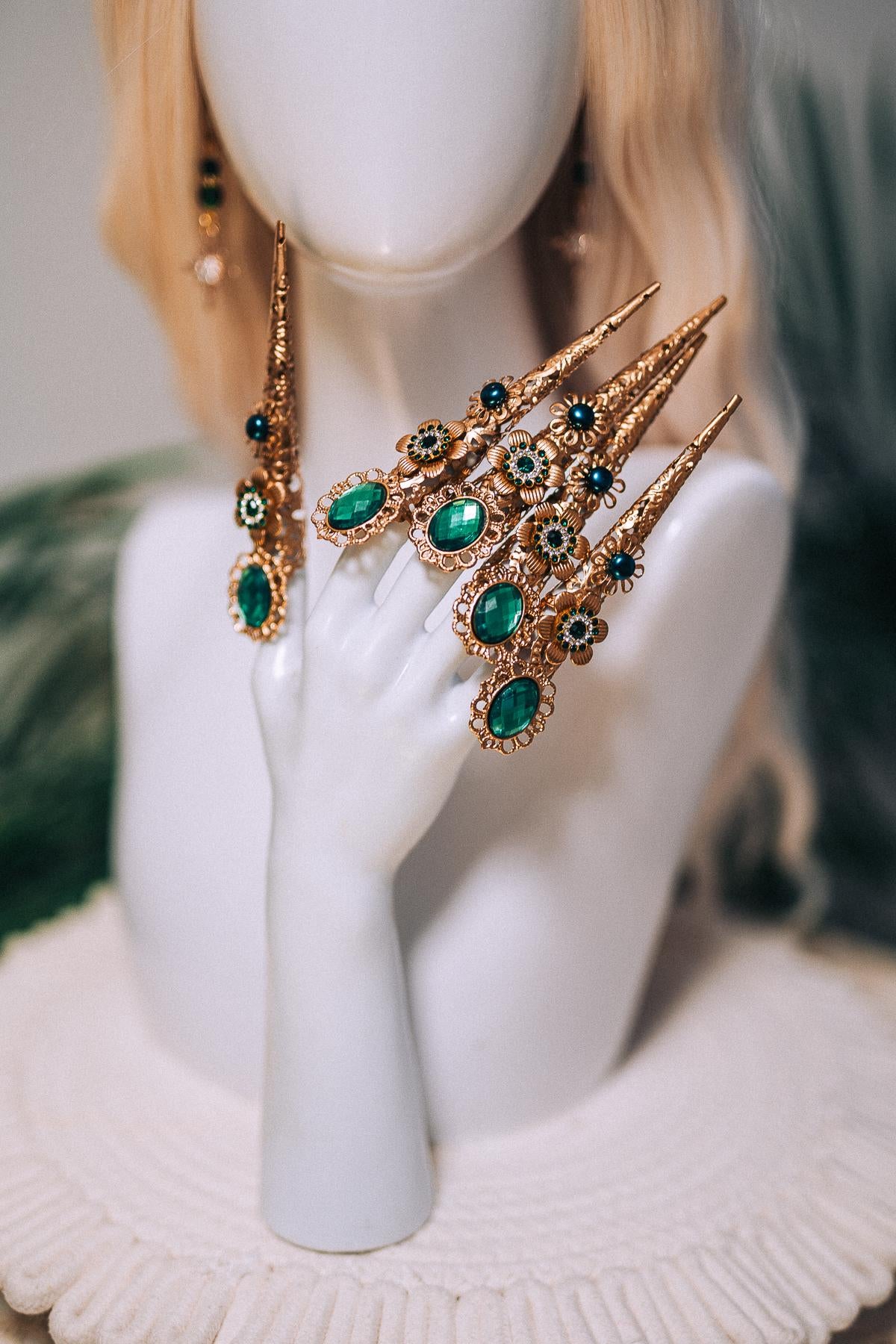 Aries Emerald Goddess Halo Crown Royal Horn Headdress