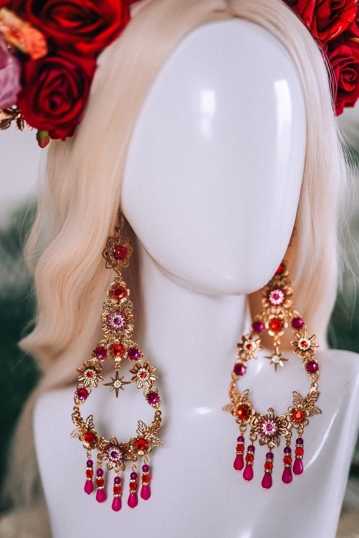 Red Rose Halo Crown Gold Floral Headpiece