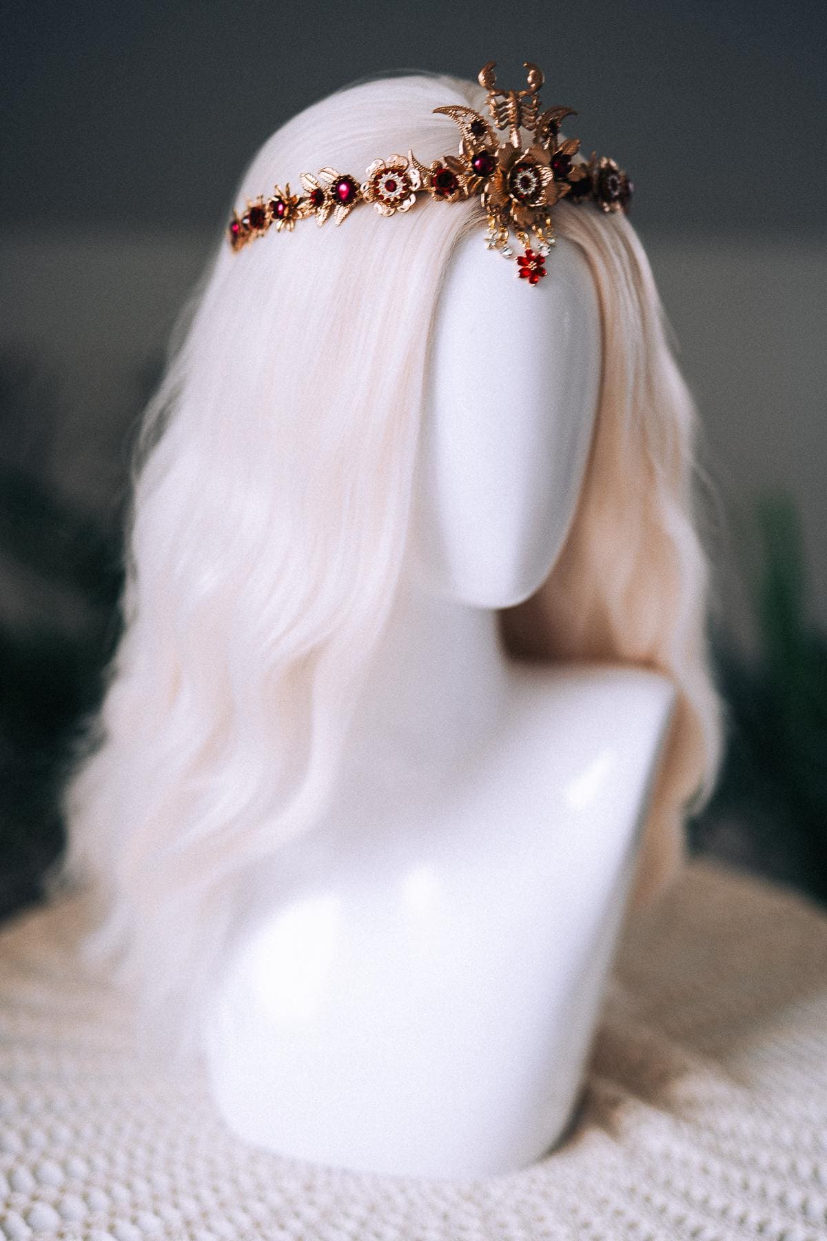 Scorpio Zodiac Tiara Burgundy Crystal Headpiece Celestial Goddess Crown