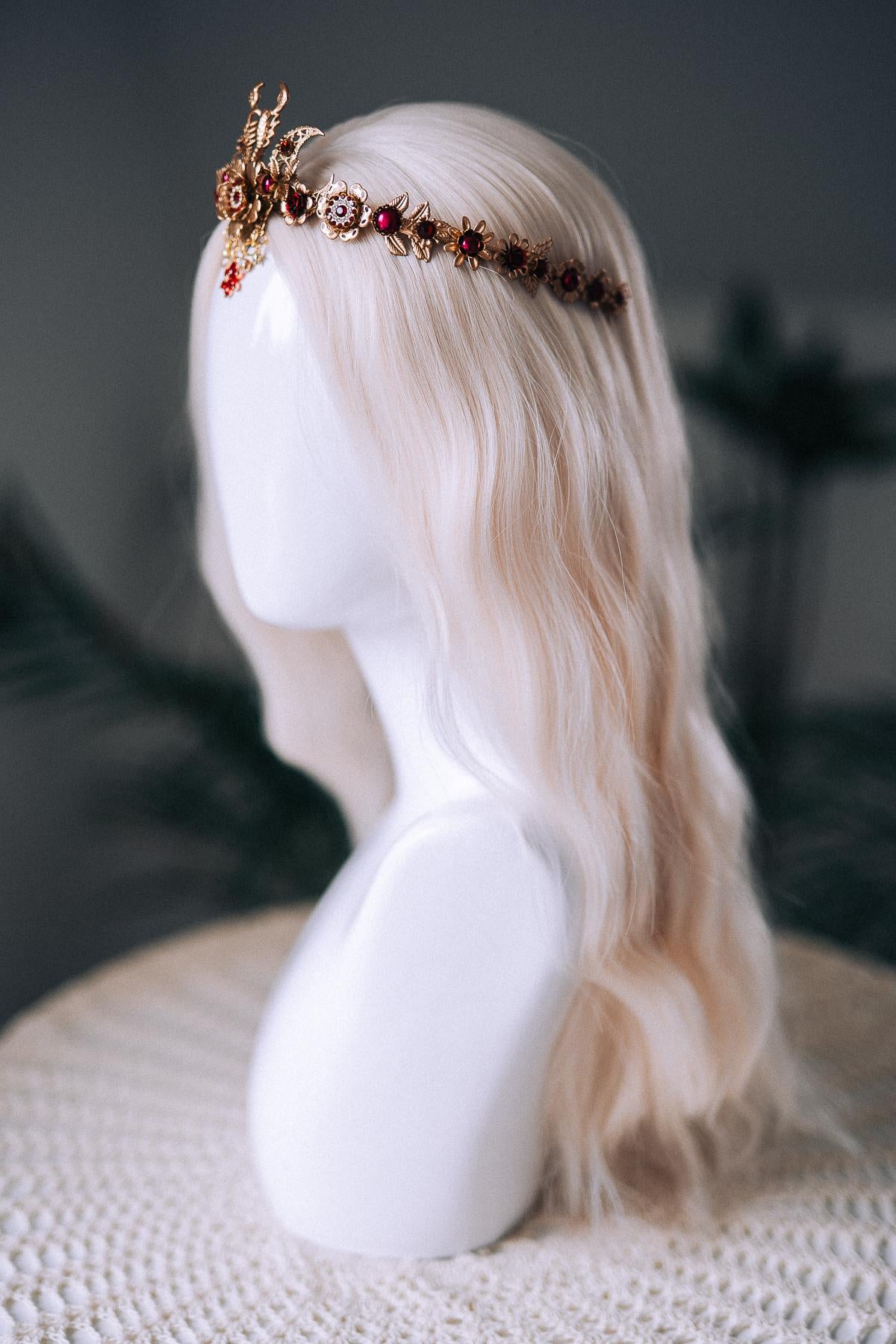 Scorpio Zodiac Tiara Burgundy Crystal Headpiece Celestial Goddess Crown