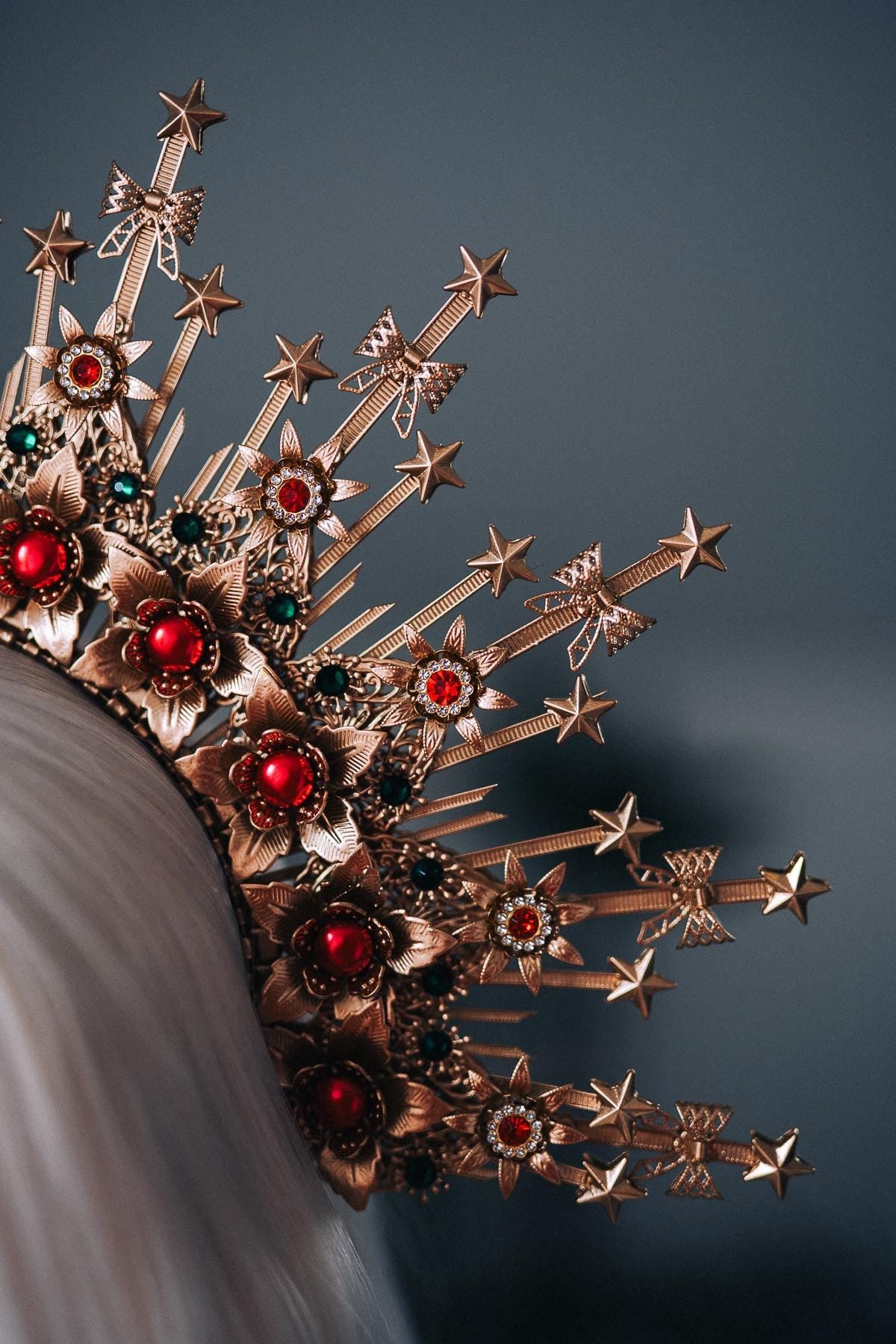 Christmas Halo Crown Red Green Gold Celestial Goddess Headpiece Holiday Tiara