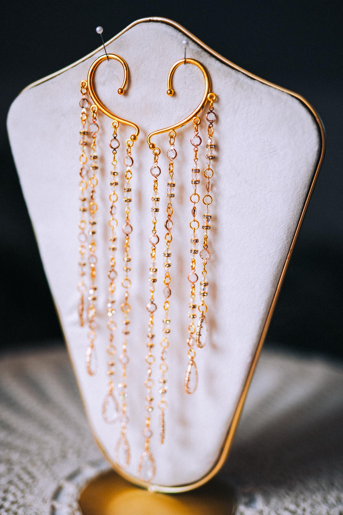 Golden Crystal Chain Ear Cuffs