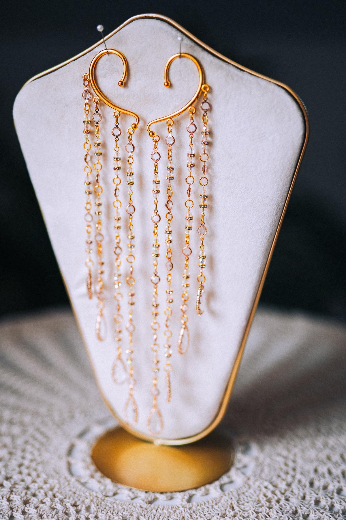 Golden Crystal Chain Ear Cuffs