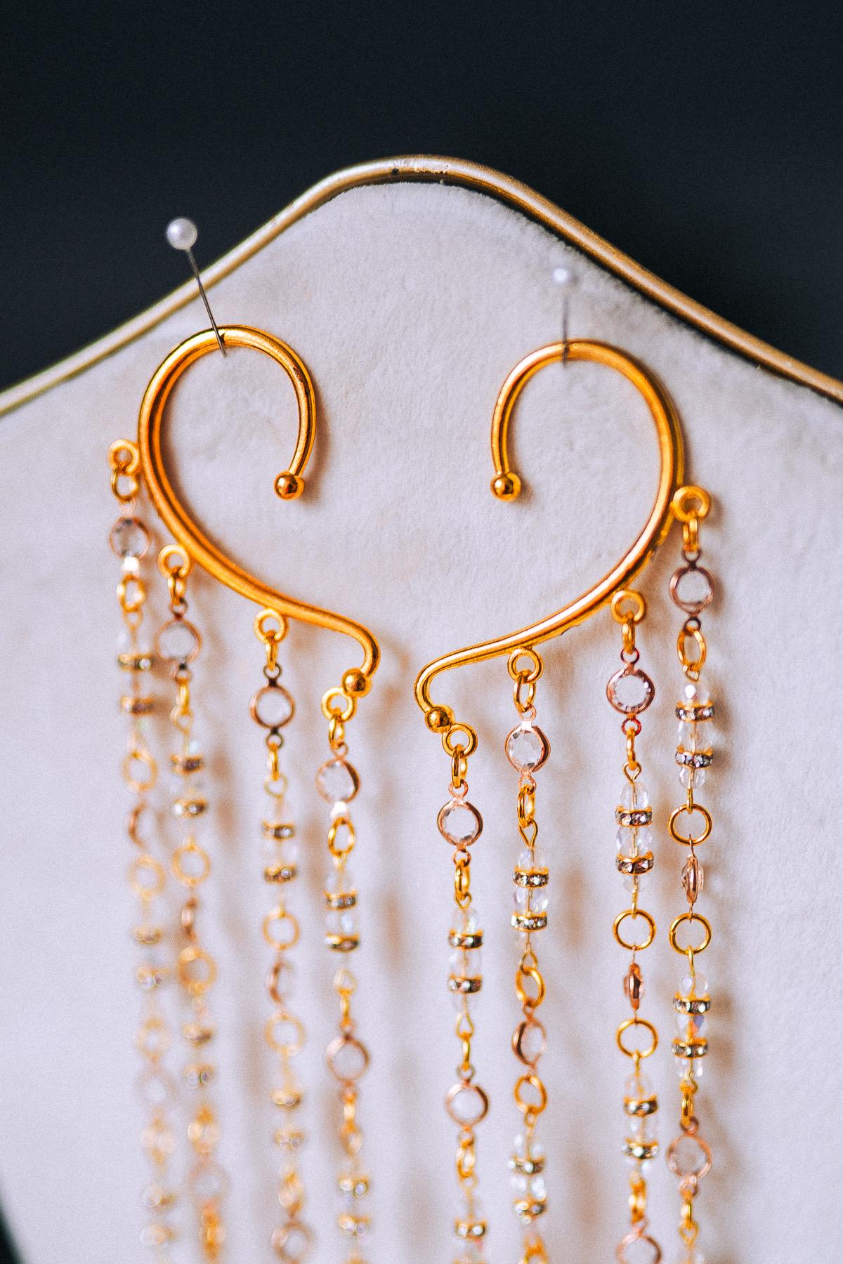 Golden Crystal Chain Ear Cuffs