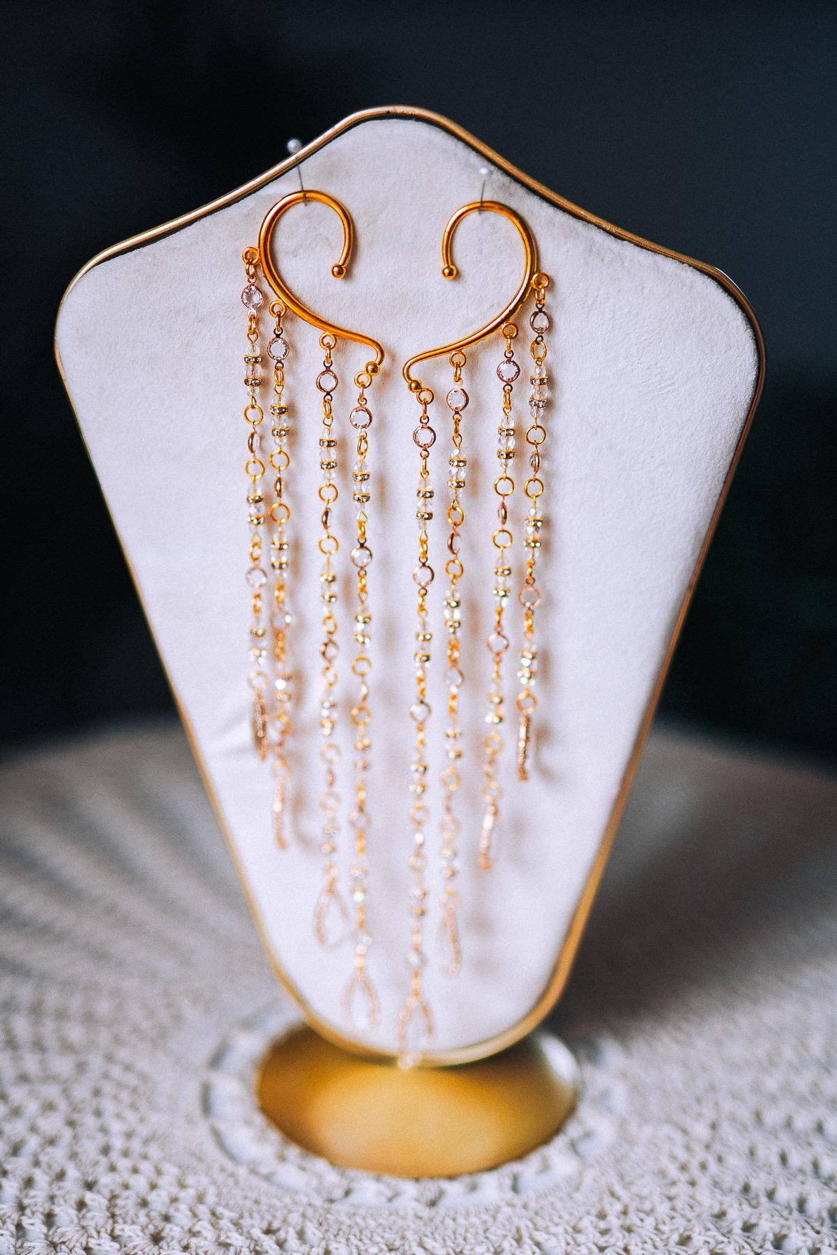 Golden Crystal Chain Ear Cuffs