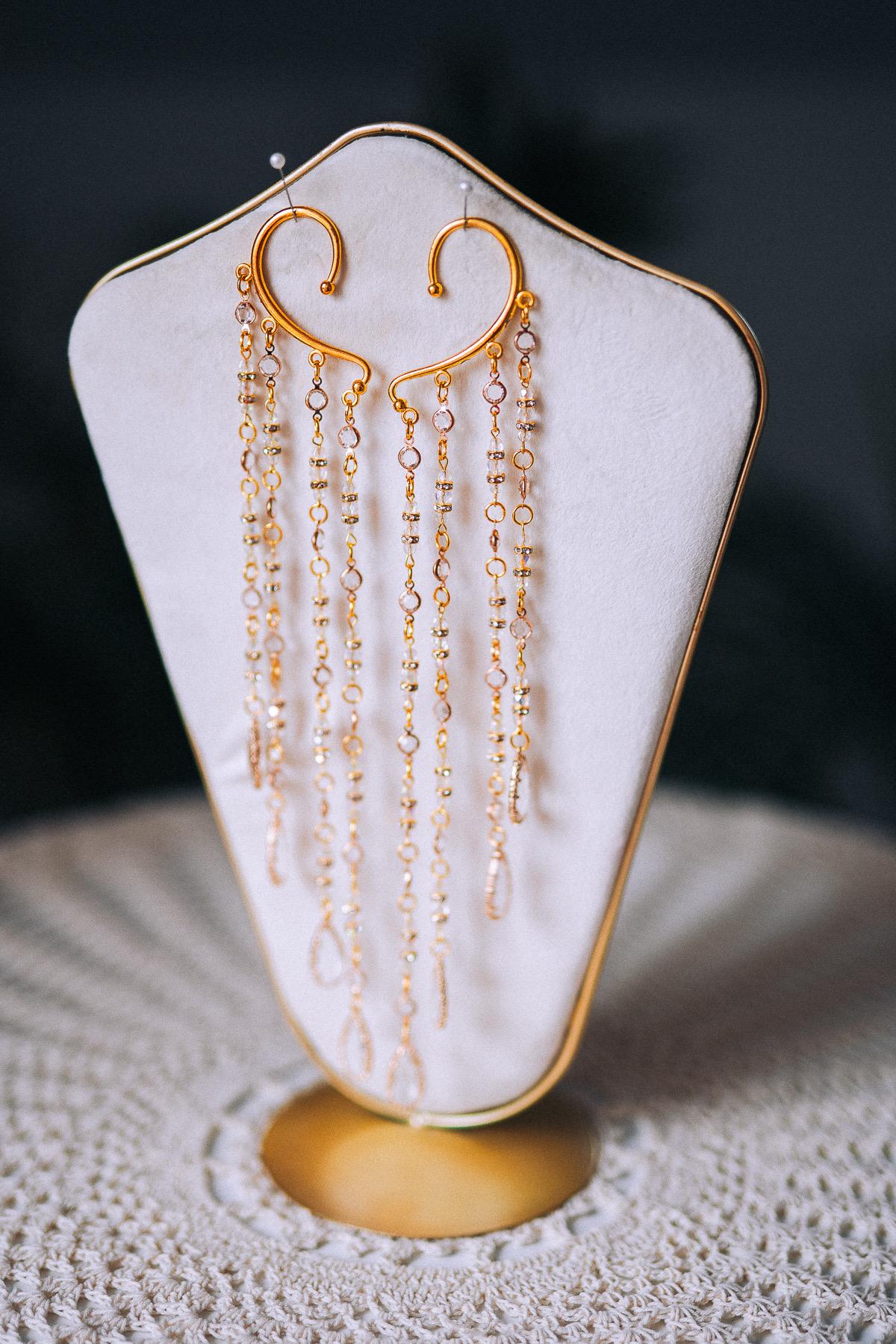 Golden Crystal Chain Ear Cuffs