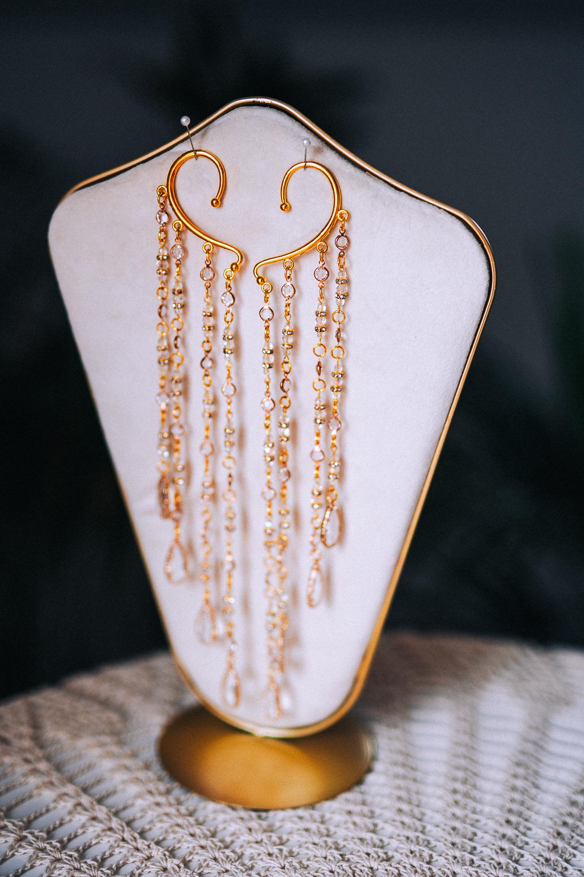 Golden Crystal Chain Ear Cuffs