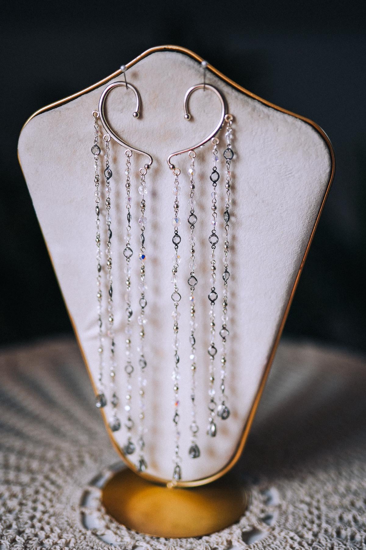 Silver Crystal Ear Cuffs Dripping Beads Festival Jewelry