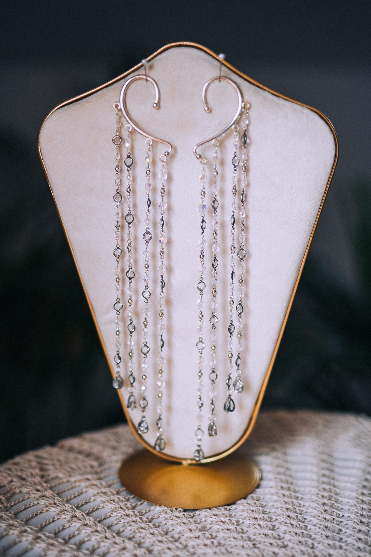 Silver Crystal Ear Cuffs Dripping Beads Festival Jewelry