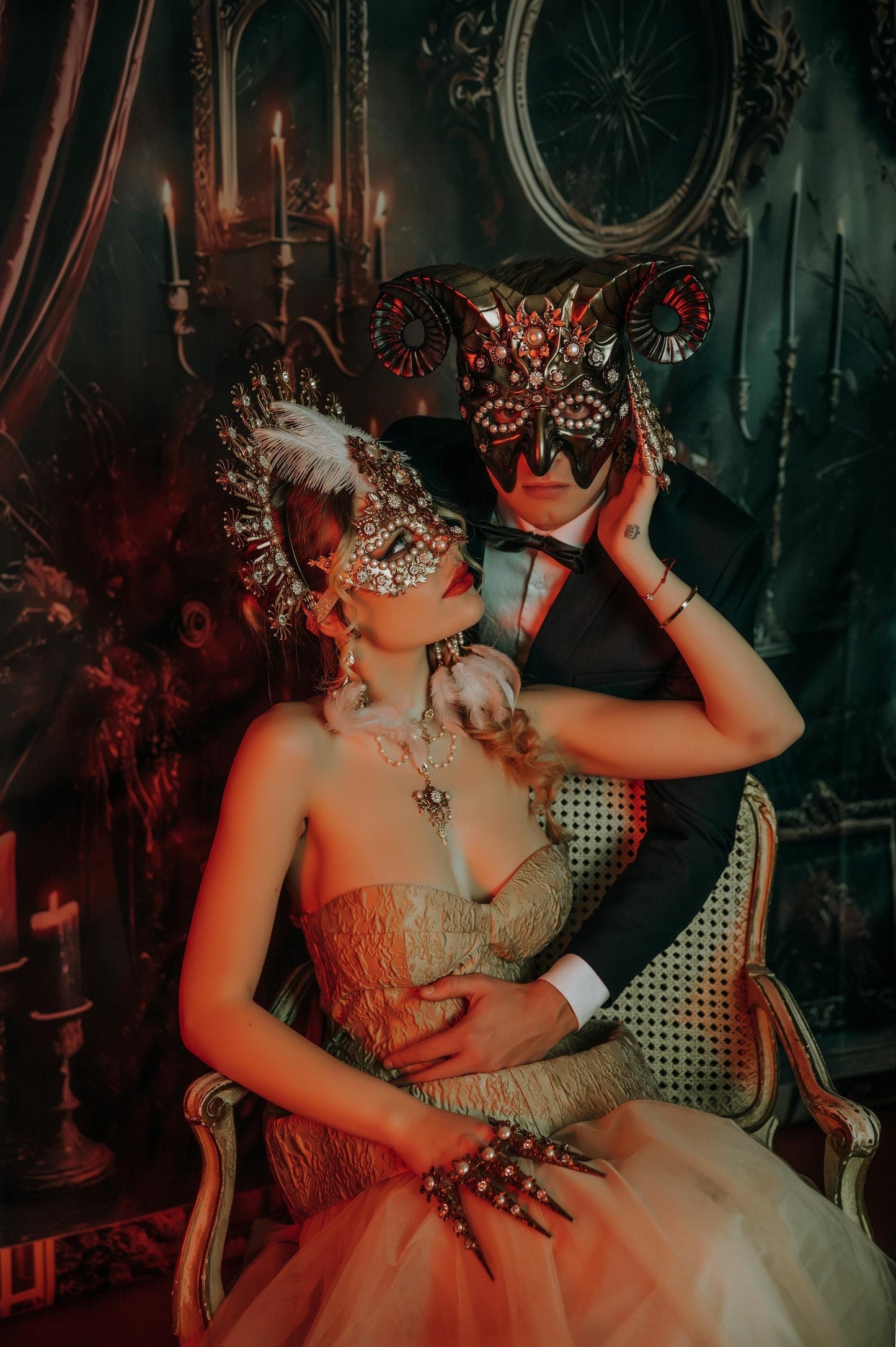 Golden Masquerade Earrings With Pearls Luxury Statement Jewelry