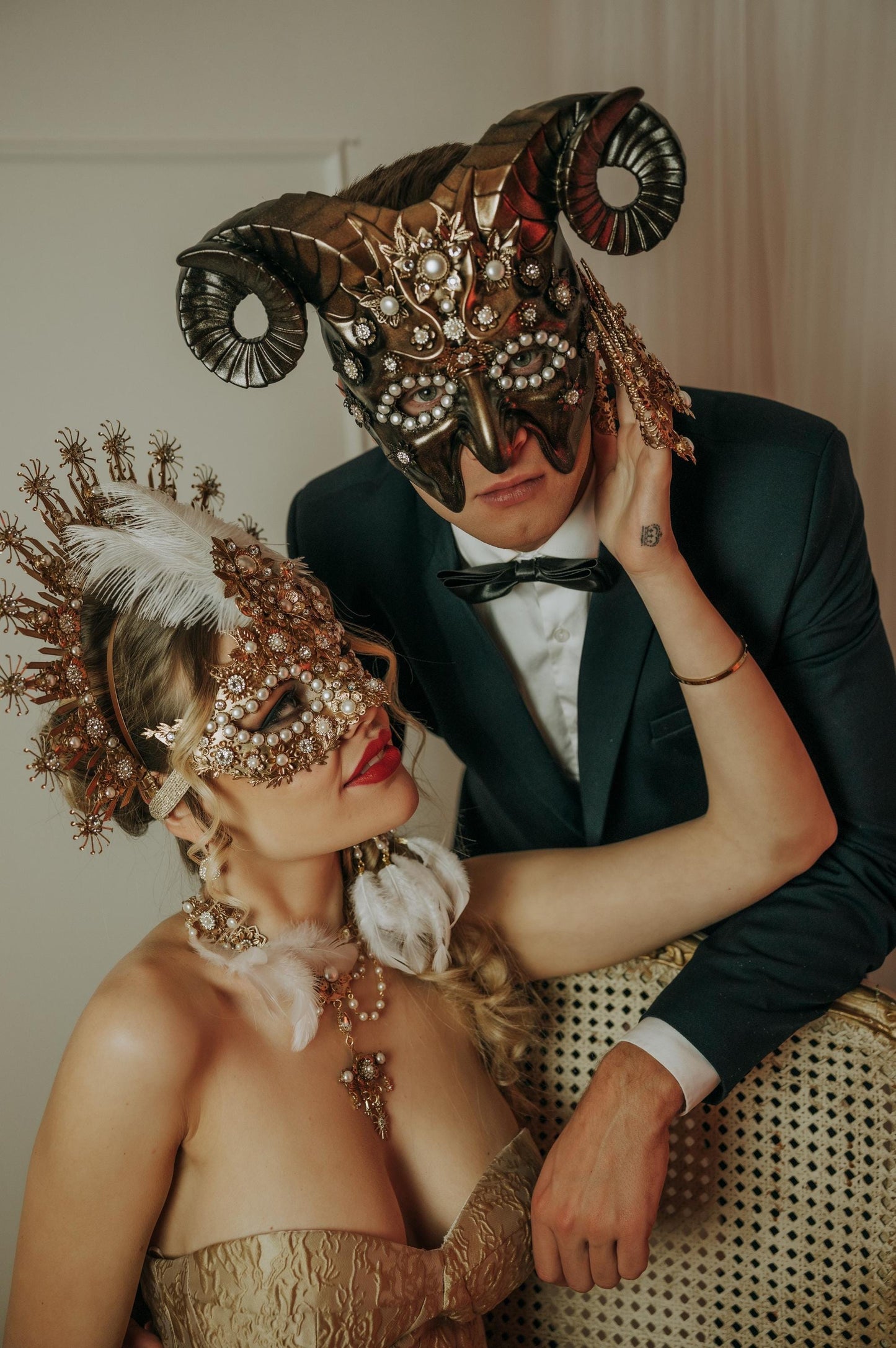 Golden Masquerade Necklace With Pearls Luxury Statement Jewelry