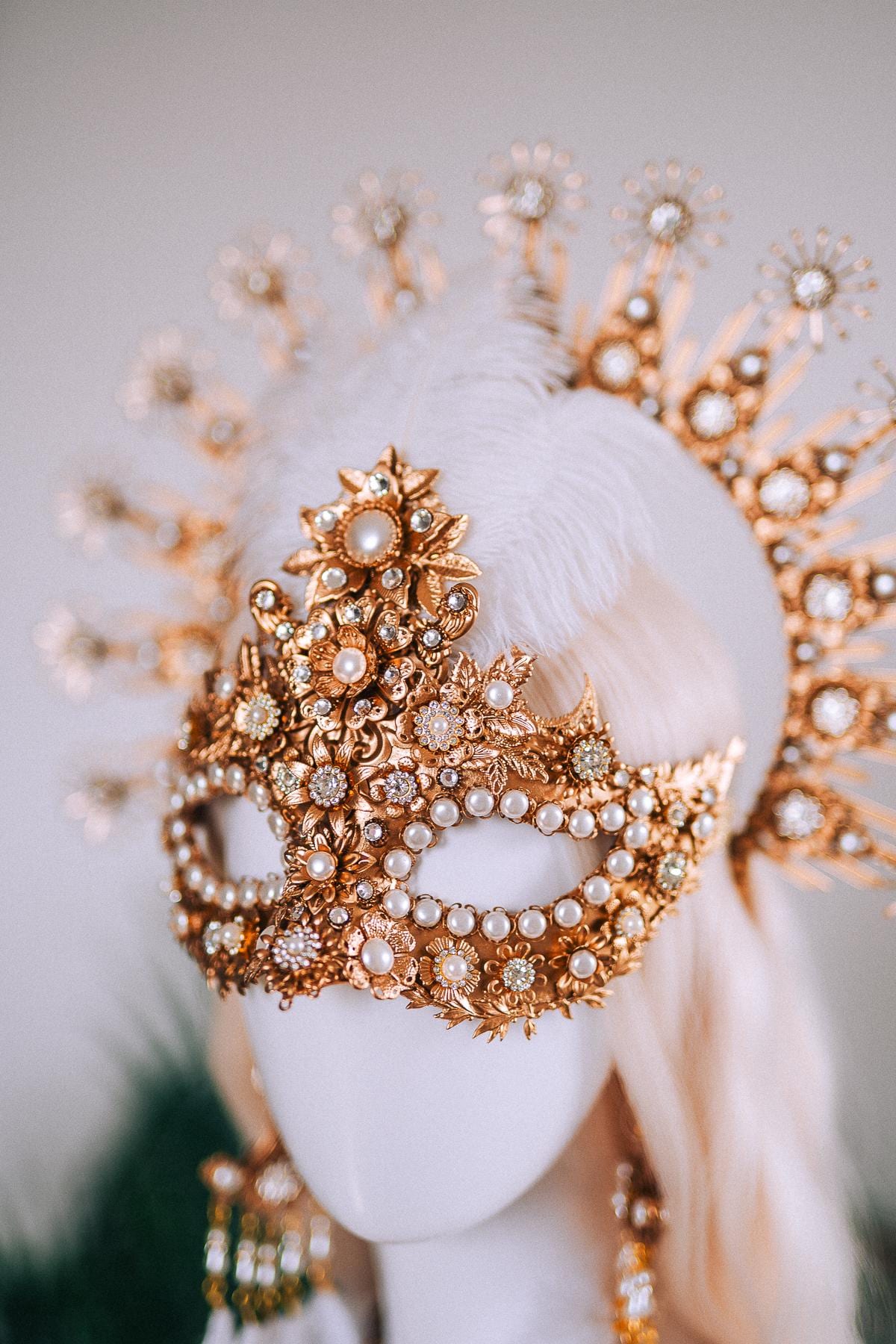 Golden Masquerade Earrings With Pearls Luxury Statement Jewelry